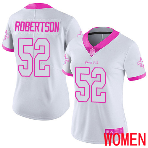 New Orleans Saints Limited White Pink Women Craig Robertson Jersey NFL Football #52 Rush Fashion Jersey